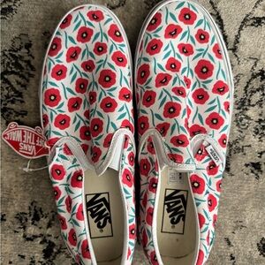 Vans Kids Red and Green Floral Slip-On Sneakers